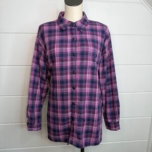 LL Bean 1X Purple Flannel Fleece Lined Shirt Jacket Button Up Long Sleeves